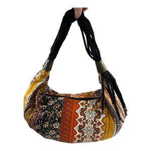 Boho Chic Multi-Color Hobo Bag Patchwork Hippie Design Tassel Rope Handle